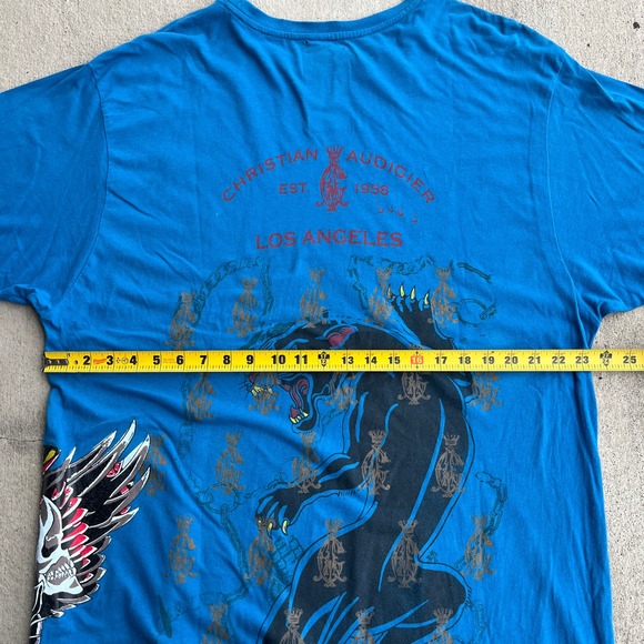 Christian Audigier Mens Blue Panther Tattoo Graphic T Shirt 3XL - Picture 8 of 8